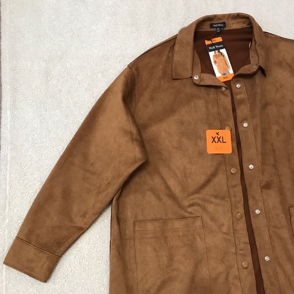 Faux Suede Shacket (Shirt Jacket) Oversized Brown Pit to Pit 27” XXL - Picture 5 of 13